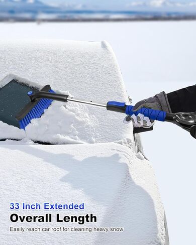 SEAAES 33 Inch Snow Brush and Ice Scraper for Car Windshield, Extendable Snow Scraper and Brush with Foam Grip for Truck SUV Vehicle Window - Blue in Kuwait