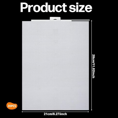 20 PCS 14 Count Plastic Mesh Canvas Sheets for Embroidery Making, 4 CT Perforated Plastic Stitching Canvas Cross Stitch for Crafts DIY Crochet Projects, White (8.2 x 11 Inch) in Kuwait