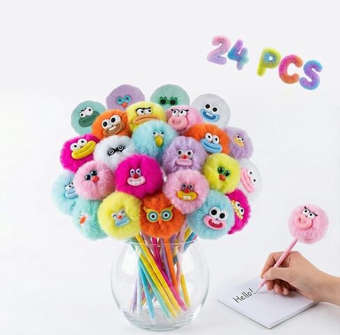 24 قطعة من أقلام بوم بوم من OMyFav - أقلام قطيفة زغبية رقيقة لطيفة من Kawaii قلم مرح مبتكر للأطفال والكبار مجموعة قرطاسية مدرسية مبتكرة وجوائز للفصل الدراسي هدايا الحفلات للفتيات والفتيان لوازم المكتب in Kuwait