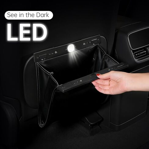 Leather Car Trash Can with Smart LED Light & Magnetic Closure, Hanging Car Trash Bag, Small Car Trash Can, Leak-Proof, Odor-Lock Car Trash Bin for Any Cars, Sedans, SUVs, Trucks, Black in Kuwait