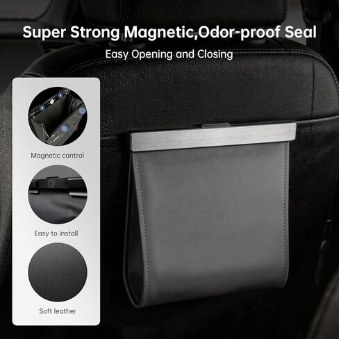 Leather Car Trash Can with Smart LED Light & Magnetic Closure, Hanging Car Trash Bag, Small Car Trash Can, Leak-Proof, Odor-Lock Car Trash Bin for Any Cars, Sedans, SUVs, Trucks, Black in Kuwait