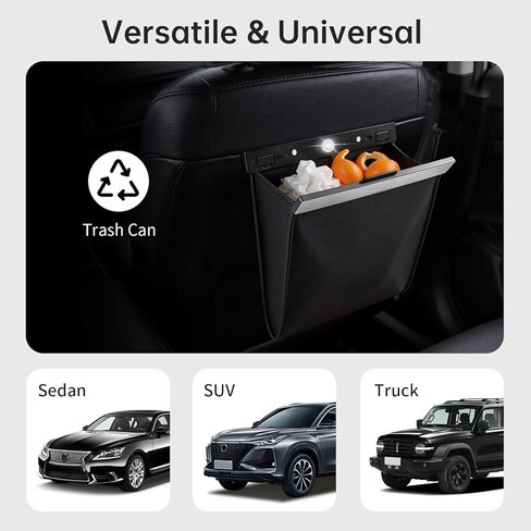Leather Car Trash Can with Smart LED Light & Magnetic Closure, Hanging Car Trash Bag, Small Car Trash Can, Leak-Proof, Odor-Lock Car Trash Bin for Any Cars, Sedans, SUVs, Trucks, Black in Kuwait