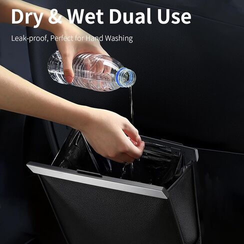 Leather Car Trash Can with Smart LED Light & Magnetic Closure, Hanging Car Trash Bag, Small Car Trash Can, Leak-Proof, Odor-Lock Car Trash Bin for Any Cars, Sedans, SUVs, Trucks, Black in Kuwait