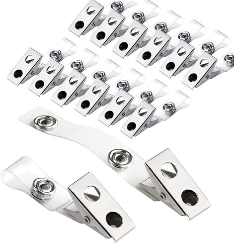 30Pcs Metal Badge Clips with Clear PVC Straps, Premium Double Hole Metal Badge Clips for ID Cards, Badge Holders, Name Tags Work Badges in Kuwait