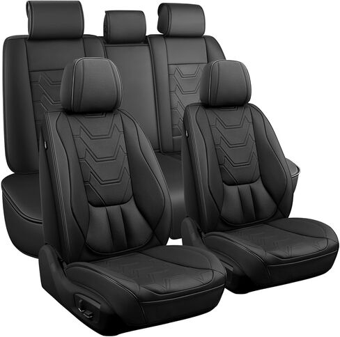 CAPITAUTO Universal Car Seat Covers Full Set - Waterproof Faux Leather, Airbag-Safe Design, Fit for Cars/SUVs/Trucks, 5-Seat Black Interior Accessories in Saudi Arabia
