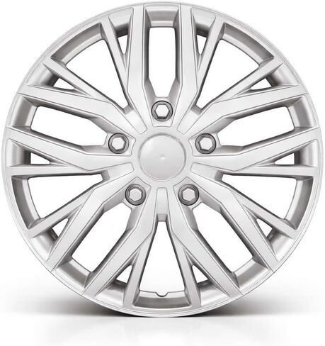 15-Inch ABS Hubcaps with Steel Rings & Adjusters, Patented Design, Universal Fit, Set of 4 Wheel Covers (Silver) in Kuwait