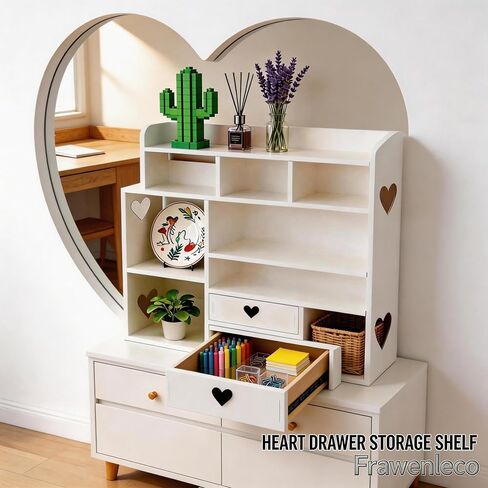 White Heart Drawer Bookshelf, Desktop Organizer with Shelves & Heart-Shaped Drawer for Desk, Office, Dorm - Display Storage for Books, Decor, Makeup, Stationery(White), (Upgrade) in Kuwait