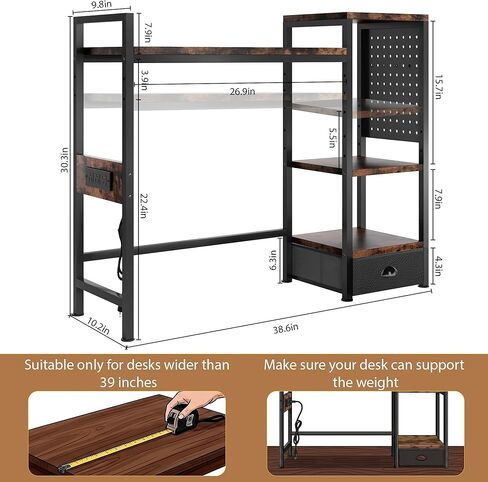 DreamDashio Desk Hutch with Shelves & Outlets, Desktop Bookshelf Organizer with RGB Lights, Storage Drawer & Pegboard, Anti‑Tip Strap for Gaming/Office/Dorm in Kuwait