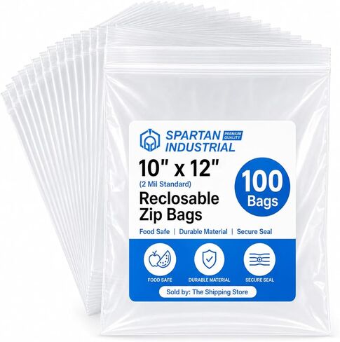 Spartan Industrial - أكياس بولي بلاستيكية بسحاب شفاف وقابلة لإعادة الإغلاق مقاس 10 × 12 بوصة (100 قطعة) مع سحاب قفل قابل للإغلاق - 2 مل in Kuwait