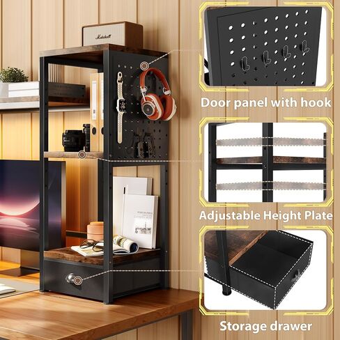 DreamDashio Desk Hutch with Shelves & Outlets, Desktop Bookshelf Organizer with RGB Lights, Storage Drawer & Pegboard, Anti‑Tip Strap for Gaming/Office/Dorm in Kuwait