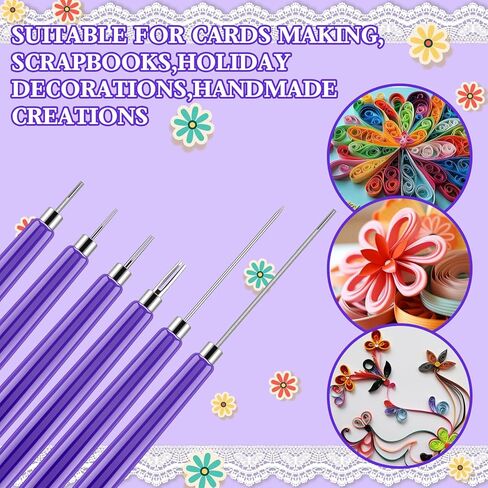 Ashmacdo 6 Pcs Paper Quilling Slotted Curling Pens Kit Assorted Sizes Quilling Needle Pen Multifunction Paper Cardmaking Project Tools Set for Art Craft DIY Paper Flowers in Kuwait