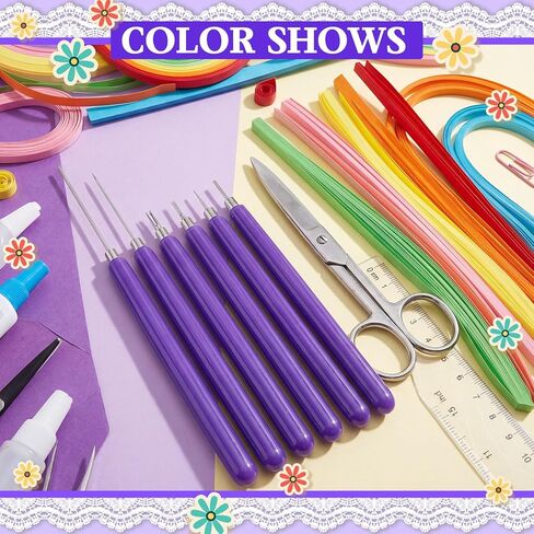Ashmacdo 6 Pcs Paper Quilling Slotted Curling Pens Kit Assorted Sizes Quilling Needle Pen Multifunction Paper Cardmaking Project Tools Set for Art Craft DIY Paper Flowers in Kuwait