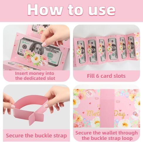 مظاريف نقود عيد الأم للهدايا النقدية، حامل نقود DIY مع 6 فتحات، مظاريف نقود وردية زهرية مفاجأة هدايا عيد الأم السعيدة للأم والجدة والزوجة الأم في القانون in Kuwait