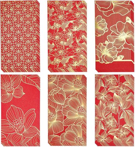 30 PCS Chinese New Year Red Envelopes, 3.5 x 6.7 Inch Money Envelopes for Lunar New Year, Weddings, Birthdays, Traditional Hong Bao with 6 Designs in Kuwait