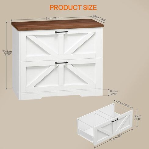 HOOBRO 2 Drawer File Cabinet, Farmhouse Lateral Filing Cabinet for Letter/A4/Legal Size, Large Wooden Office Storage Cabinet, Printer Stand for Home Office, White and Walnut WH48WJ01 in Kuwait