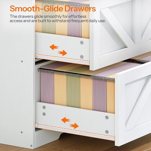 HOOBRO 2 Drawer File Cabinet, Farmhouse Lateral Filing Cabinet for Letter/A4/Legal Size, Large Wooden Office Storage Cabinet, Printer Stand for Home Office, White and Walnut WH48WJ01 in Kuwait