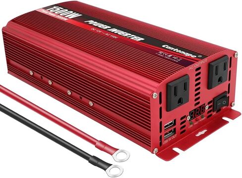 Cantonape 1500W DC 12V إلى 110V / 120V AC عاكس الطاقة مع منافذ تيار متردد مزدوجة 3.1A USB محول سيارة للسيارة والمنزل والشاحنة في الهواء الطلق باللون الأحمر in Kuwait