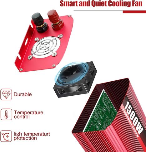 Cantonape 1500W DC 12V إلى 110V / 120V AC عاكس الطاقة مع منافذ تيار متردد مزدوجة 3.1A USB محول سيارة للسيارة والمنزل والشاحنة في الهواء الطلق باللون الأحمر in Kuwait