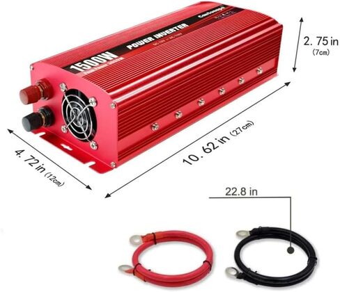 Cantonape 1500W DC 12V إلى 110V / 120V AC عاكس الطاقة مع منافذ تيار متردد مزدوجة 3.1A USB محول سيارة للسيارة والمنزل والشاحنة في الهواء الطلق باللون الأحمر in Kuwait
