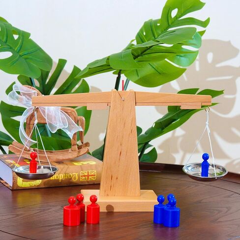 Premium Montessori Balance Scale - Solid Beechwood Base, Wooden Weighing Toy for Kids 3+, Teach Measurement & Mass, 15.3" STEM Math Manipulative, Homeschool Classroom in Kuwait