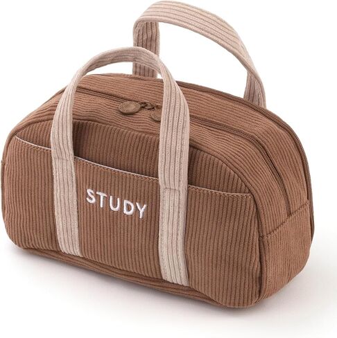 EASTHILL Corduroy Hand-held Pencil Case Large Cute Pencil Pouch Stationery Pen Bag for Teen Girls-Brown in Kuwait