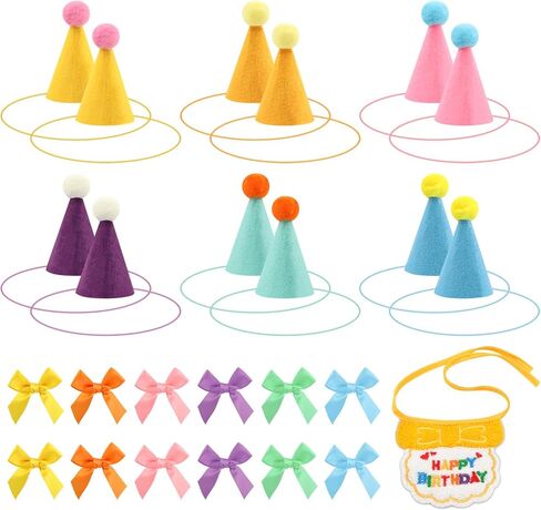 12pcs Mini Party Hats and Scarf for Stuffed Animals, Birthday Party Cone Hats Dog Cat Rabbit Decoration Clothing Accessories Gift in Kuwait