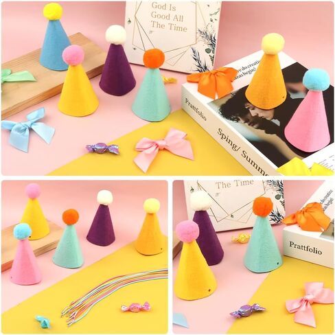 12pcs Mini Party Hats and Scarf for Stuffed Animals, Birthday Party Cone Hats Dog Cat Rabbit Decoration Clothing Accessories Gift in Kuwait