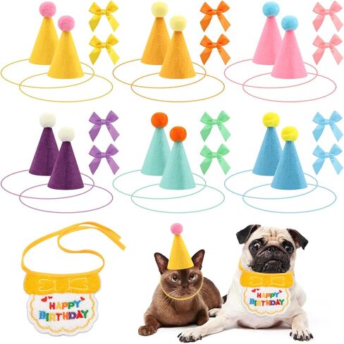 12pcs Mini Party Hats and Scarf for Stuffed Animals, Birthday Party Cone Hats Dog Cat Rabbit Decoration Clothing Accessories Gift in Kuwait