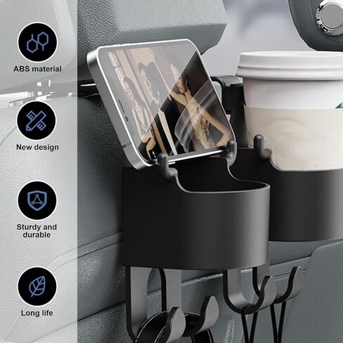 2 PCS Back Seat Cup Holder Hook, Multifunction Car Seat Back Storage Hook, Car Rear-mounted Mobile Phone Holder, Universal for Most Cars (Black) in Kuwait
