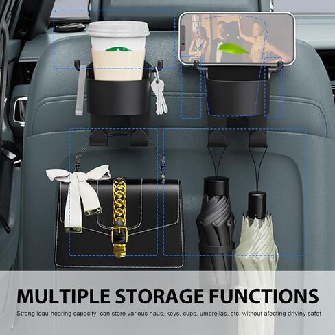 2 PCS Back Seat Cup Holder Hook, Multifunction Car Seat Back Storage Hook, Car Rear-mounted Mobile Phone Holder, Universal for Most Cars (Black) in Kuwait