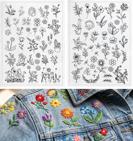 72 Pcs Embroidery Water Soluble Patterns, Flower Pattern Water Soluble Stabilizer, Pre-Printed Stick & Stitch Transfers for Hand Embroidery, DIY Clothing, and Craft Decoration in Kuwait