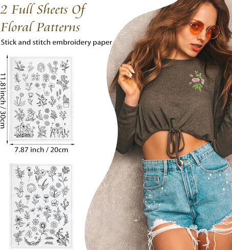 72 Pcs Embroidery Water Soluble Patterns, Flower Pattern Water Soluble Stabilizer, Pre-Printed Stick & Stitch Transfers for Hand Embroidery, DIY Clothing, and Craft Decoration in Kuwait