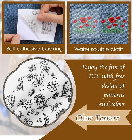 72 Pcs Embroidery Water Soluble Patterns, Flower Pattern Water Soluble Stabilizer, Pre-Printed Stick & Stitch Transfers for Hand Embroidery, DIY Clothing, and Craft Decoration in Kuwait