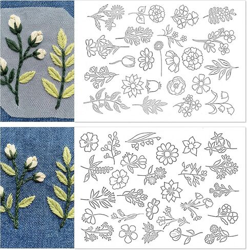 50 PCS Embroidery Patterns Water Soluble Stabilizer for Embroidery, Tear Away Machine & Hand Sewing Patterns, Wash Away Floral Designs for Crafting Hand Sewing Beginners in Kuwait