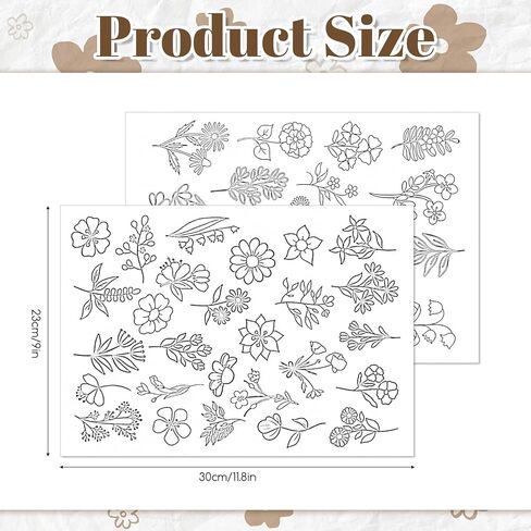 50 PCS Embroidery Patterns Water Soluble Stabilizer for Embroidery, Tear Away Machine & Hand Sewing Patterns, Wash Away Floral Designs for Crafting Hand Sewing Beginners in Kuwait