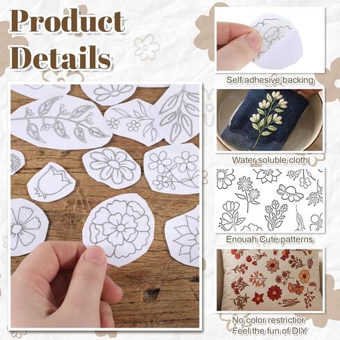 50 PCS Embroidery Patterns Water Soluble Stabilizer for Embroidery, Tear Away Machine & Hand Sewing Patterns, Wash Away Floral Designs for Crafting Hand Sewing Beginners in Kuwait