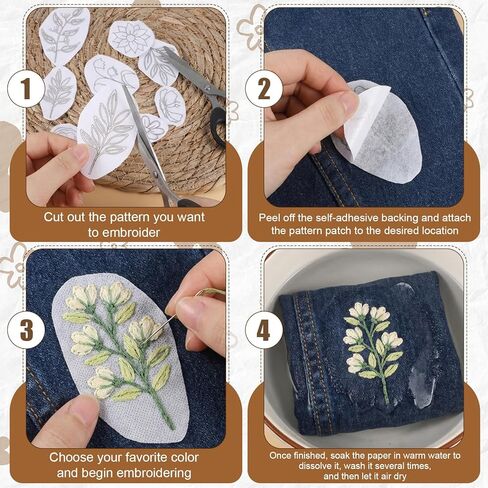 50 PCS Embroidery Patterns Water Soluble Stabilizer for Embroidery, Tear Away Machine & Hand Sewing Patterns, Wash Away Floral Designs for Crafting Hand Sewing Beginners in Kuwait