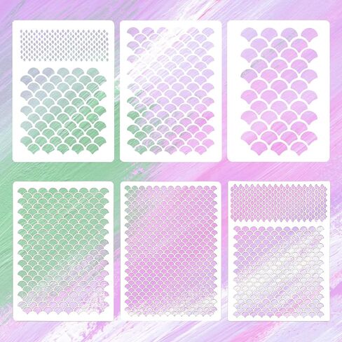 6 Pcs Fish Scale Stencils, Mermaid Scale Template, Multifunctional Face Painting Template, Reusable, Suitable for Wall, Face and Body Painting, As Well As DIY Crafts (6 Pcs) in Kuwait