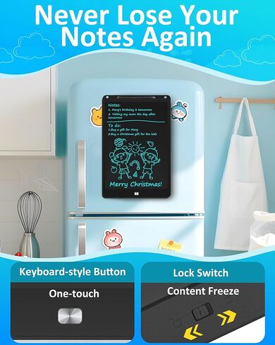 Magnetic LCD Writing Tablet for Fridge,16 Inch Large Drawing Tablet, Drawing Pads for Kids, Reusable Whiteboard for Fridge, Reusable Writing Board for to-Do Lists and Family Messages (Black) in Kuwait