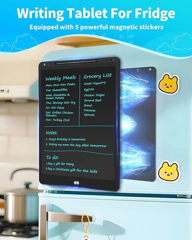 Magnetic LCD Writing Tablet for Fridge,16 Inch Large Drawing Tablet, Drawing Pads for Kids, Reusable Whiteboard for Fridge, Reusable Writing Board for to-Do Lists and Family Messages (Black) in Kuwait