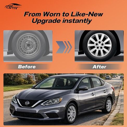 أغطية محور مقاس 16 بوصة متوافقة مع 2013-2019 Nissan Sentra و2011-2024 Nissan Leaf، أغطية عجلات فضية لعجلات فولاذية من المصنع مقاس 16 بوصة، أغطية محور بديلة سهلة التركيب، مجموعة من 4 قطع (فضي) in Kuwait