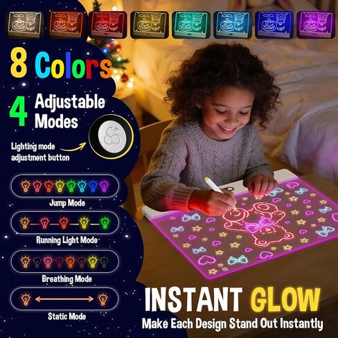 لوحة رسم LED عالية الجودة للأطفال مع 8 تأثيرات ضوئية، لوحة رسومات الشعار المبتكرة اللاسلكية القابلة لإعادة الشحن مقاس 16 بوصة، لوحة مسح جافة من الأكريليك مع حامل، هدايا عيد ميلاد 2026 للأولاد والبنات من سن 3 إلى 12 عامًا in Kuwait
