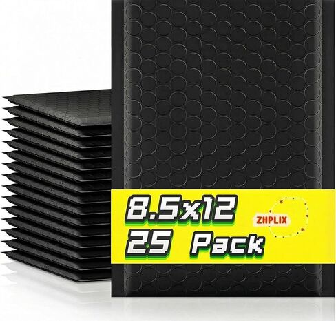 Bubble Mailers 8.5x12"Black 25 Pack Usable Size 8.5x11"Opaque Padded Envelopes Medium Mailing Envelopes for Small Business Mailing Books Makeup Suppliers in Kuwait