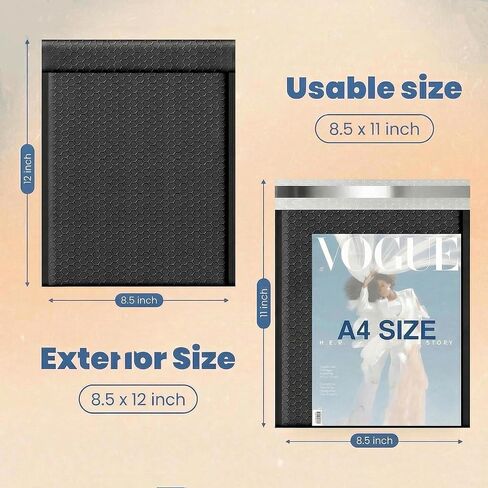 Bubble Mailers 8.5x12"Black 25 Pack Usable Size 8.5x11"Opaque Padded Envelopes Medium Mailing Envelopes for Small Business Mailing Books Makeup Suppliers in Kuwait