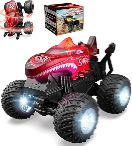 BEZGAR 1:20 Monster Truck Toys, 360°Stunt RC Cars Rotation Dinosaur Toys with Music, 2 Batteries and Wireless LED Strobe Lights, Remote Control Car for Boys 4 5 6 7 8 9 Years Old(Green) in Kuwait