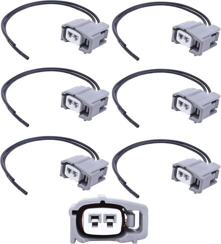 HiSport 23250-22020 Fuel Injector Connectors Socket Plugs with Pigtail Harness Wires EV1, EV6, EV14, Compatible with Toyota 6 PCS Replace 23250-22070 16AWG in Kuwait