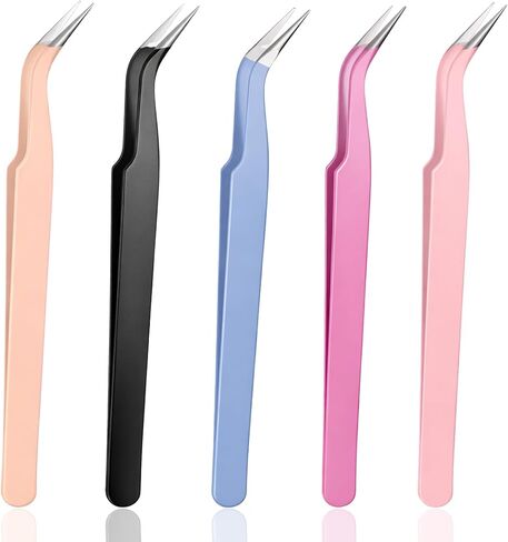 HJZHII 5 Pcs Curved Craft Tweezers, Stainless Steel Precision Tweezers Multipurpose Curved Tip Tweezer for Intricate Projects Eyelash Extension Scrapbooking Cardmaking Stickers Dried Flowers in Kuwait