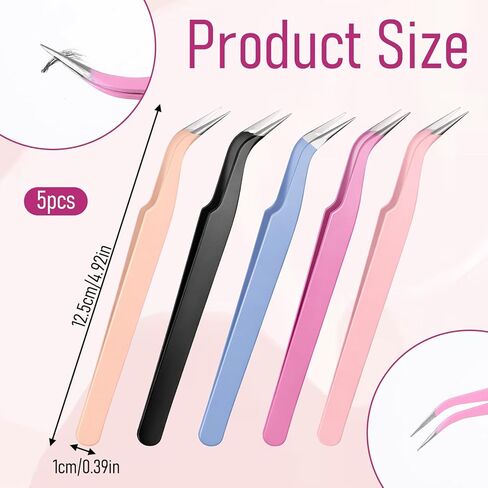 HJZHII 5 Pcs Curved Craft Tweezers, Stainless Steel Precision Tweezers Multipurpose Curved Tip Tweezer for Intricate Projects Eyelash Extension Scrapbooking Cardmaking Stickers Dried Flowers in Kuwait