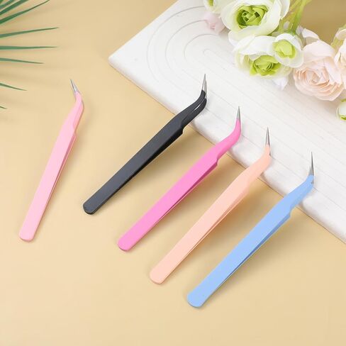 HJZHII 5 Pcs Curved Craft Tweezers, Stainless Steel Precision Tweezers Multipurpose Curved Tip Tweezer for Intricate Projects Eyelash Extension Scrapbooking Cardmaking Stickers Dried Flowers in Kuwait