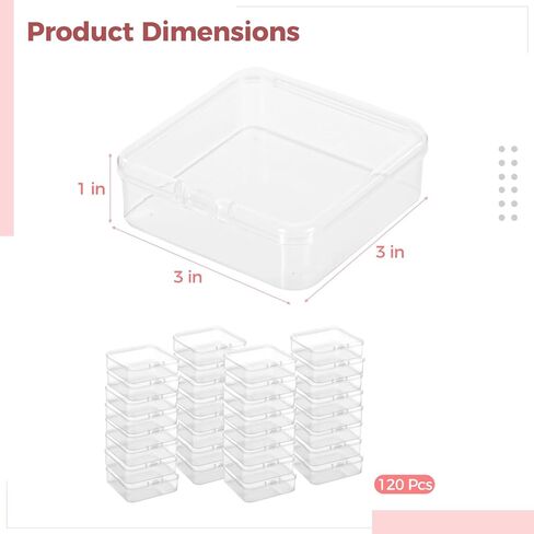 Joyibay 120 PCS Clear Plastic Bead Storage Containers, 3×3×1 in Small Square Organizer Boxes with Hinged Lids, Mini Storage Cases for Jewelry, Crafts, Parts, Small Household Items in Kuwait